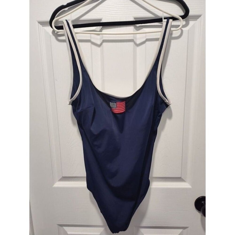 Lands End Blue Swim Bathing Suit One Piece American Flag Classic Size 18 - Picture 4 of 9